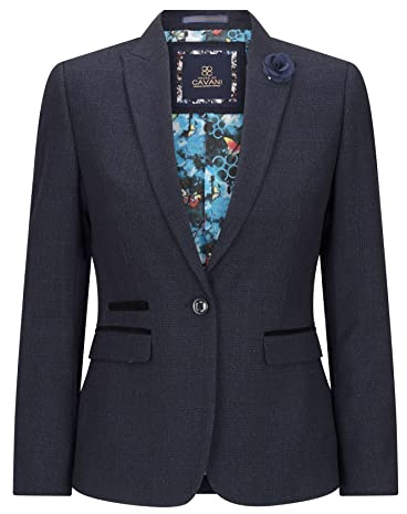 TruClothing Ladies Tweed Navy Check Blazer Wool Classic Hunting Jacket Vintage 1920s Retro - Navy 12