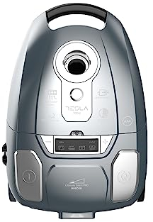 TESLA Aspirador de Trineo Silencioso con Bolsa BG600G- 700W, Depósito 3L, Silenciosa 61dB, Filtro HEPA, Indicadores LED Inteligentes, Cepillo Turbo, Cepillo Parquet, Radio de Trabajo 10m, Color Gris