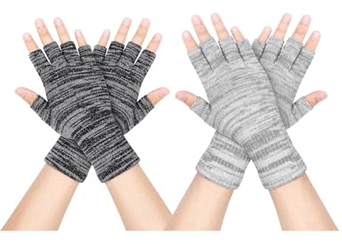 Kiiwah 2 Paar Fingerlose Handschuhe für Herren und Dame, Verlängern Handgelenk Handschuhe Ohne Finger, Strick Fingerhandschuhe Ohne Fingerkuppen für Arbeit, Sport, Winterliche Outdoor Aktivitäten