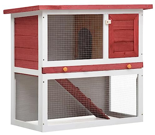 Holz Kaninchenstall 1 Tür Kleintierstall für draußen und drinnen, Hasenstall zweistöckig Hasenkäfig Kaninchenkäfig Kleintierhaus Hasenvilla, 90 x 45 x 80 cm