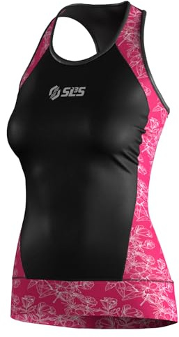 SLS3 Triathlon Top Women - Premium Pro Womens Tri Top, Breathable & Quick Dry - Sleeveless Triathlon Jersey with Slim Athletic Fit, No Shelf Bra (Pink Azalea Floral, L)