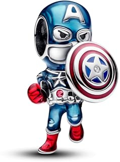 PANDORA Moments Marvel The Avengers Captain America Charm aus Sterling Silber mit Zirkonia, Kompatibel Moments Armbändern, 793129C01