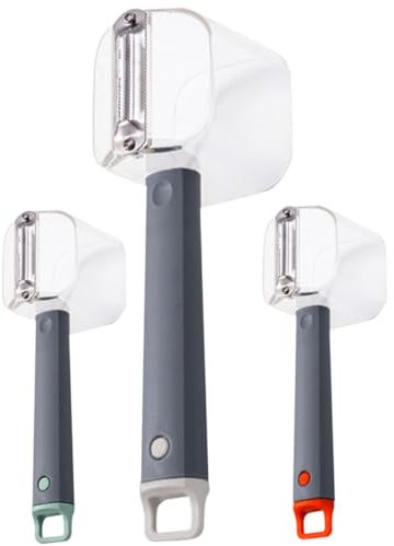GRIRIW 3pezzi Pelapatate Professionale con Contenitore Integrato Pelaverdure Inossidabile e Design Compatto per Frutta e Verdura Arancione Utensile da Cucina Essenziale