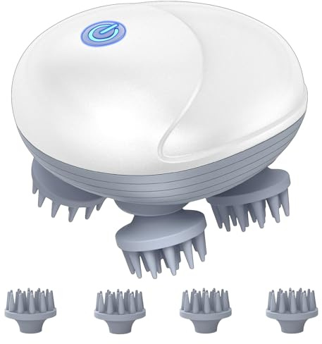 LeCoirrax Upgraded Electric Scalp Massager for Men Women, Handheld Cat Dog Pet Head Massager with 4 Massage Heads, 3 Speeds, Waterproof Massager for Soothing Muscles Joints, Hair Growth, Stress Relax