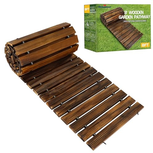RELIANCER 8' Wooden Garden Pathway,Outdoor Roll Out Cedar Straight Walkway,Patio Path Decorative Garden Boardwalk Walkways,Weather-Resistant Roll Up Beach Wood Road Floor,Wedding Party Pathways
