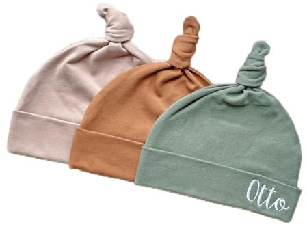 Personalisierte Babymütze For Neugeborene, Bestickte Babymütze, Individuelles Baby Mit Namen, Babynamenmütze For Neugeborene, Krankenhausmütze, Knoten-Babymütze, Geschenk For Neugeborene For Zwillinge
