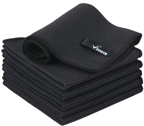 VIVOTE Mikrofasertücher Barista Tuch Schwarz, super saugfähig und dick Haushalts Putzlappen Barista Lappen, Fusselfrei Waffeltuch Spüllappen, 30 cm X 30 cm 6 Stück