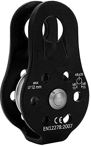 POENVFPO Single Swivel Pulley, 12mm Small Hole | 14mm Large Hole, 26KN Aluminium Alloy Heavy Duty Climbing Pulley for Climbing (Black)