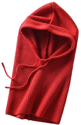 wueiooskj Unverzichtbares Set aus warmer Wintermütze und Schal mit vielseitigem und trendigem Strick Kapuzenschal für Damen in verschiedenen Farben, Rot