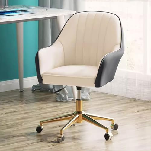 Computerstuhl, Schminkstuhl, 360°-Drehstuhl, moderner Schreibtischstuhl aus Leder fürs Büro, Sessel, höhenverstellbar um 10 cm, Goldener Stahlfuß, Arbeitsstuhl/K-Grau/Größe (Blaugrau, Größe)