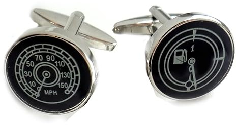 Tacho Manschettenknöpfe schwarz silbern rund ca. 17 mm Durchmesser - SALE!! Accessoire für die Umschlagmanschette - keinerlei Funktion!!
