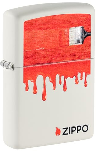 Zippo - Briquet tempête, Motif coulures de Peinture, Blanc Mat, Impression colorée Color Image, Rechargeable, réutilisable, Coupe-Vent, boîte Cadeau, fabriqué aux États-Unis