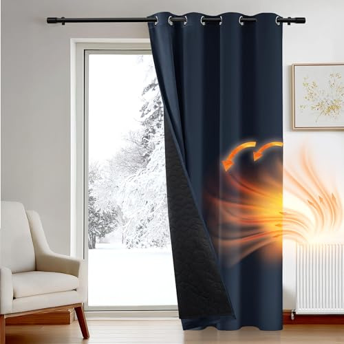 Deconovo Door Curtains Thermal Draught Reduction, Window Panel with Thick Microfiber Lining, Energy Saving Eyelet Blackout Curtain for Living Room, 52 x 90 Inch (W x H), Navy Blue, 1 Piece