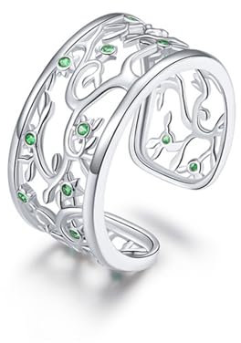 Lebensbaum Ringe, S925 Sterling Silber Hohlöffnung Verstellbarer Ring, Verstellbarer Lebensbaum Ring mit Zirkonia, S925 Sterling Silber Lebensbaum Ringe für Damen und Herren