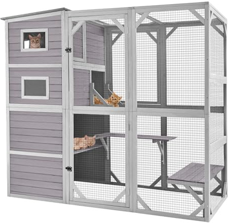 Seiyierr große Katze Catio Kitty House wih 4 Tiers Katze Haus für Outdoor-Katzen wasserdicht Dach Gehäuse, 77 Zoll