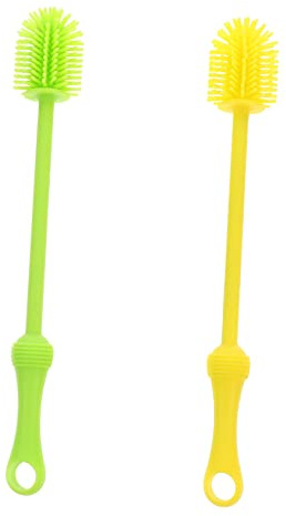 Goupillon en Silicone pour Biberon, Lot de 2, Vert et Jaune | Résistant à Chaleur, Conception Suspendable, pour Bouteilles et Tubes, Entretien Quotidien