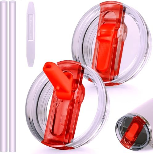 40oz Leakproof Lids for Stanley Cup - Tumbler Detachable Flip Straw Lid,Lids Replacement for Stanley Cups,Travel Cup Accessories,Set with Cover,Straw,Non Spill Lid, Detachable Tool（Red-2PCS）