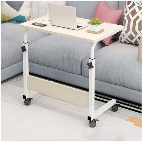 Betttisch, höhenverstellbarer Betttisch, Betttisch, rollbarer Laptoptisch, Bettschreibtisch mit Rädern, kippbarer Betttisch for Sofa, rollbarer Laptopständer über dem Bettschreibtisch(White)