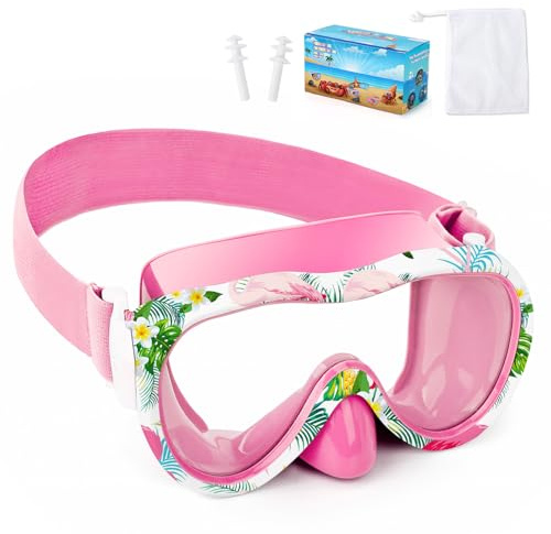 Kids Swim Goggles with Nose Cover, 180° Panoramic Snorkel Mask with Anti-Fog & Anti-Leak Design, Comfort Fabric Strap UV Protection Lens for Boys Girls Ages 3-15