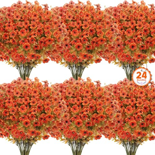 BlueCloudy 24 Bouquets Fleurs Artificielles Automne, Fleur Bouquet Decoration Artificielle Plantes en Plastique Résistant aux UV Déco Intérieur Extérieur Idéal pour Thanksgiving Mariage Fête Maison