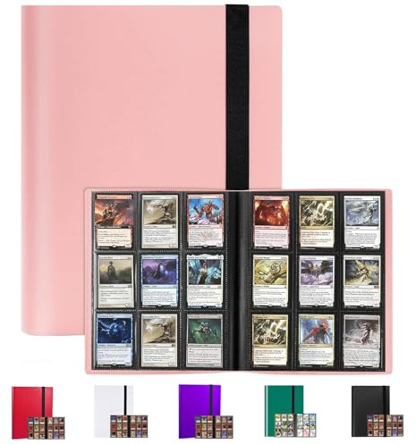 9-Pocket Trading Card Binder, Multiple Pocket Trading Card Album With Straps, 360 Side-Loading Pockets, Durable PU Album for Sports Cards，MTG, Pokemon, Yu-Gi-Oh, Football (Pink)