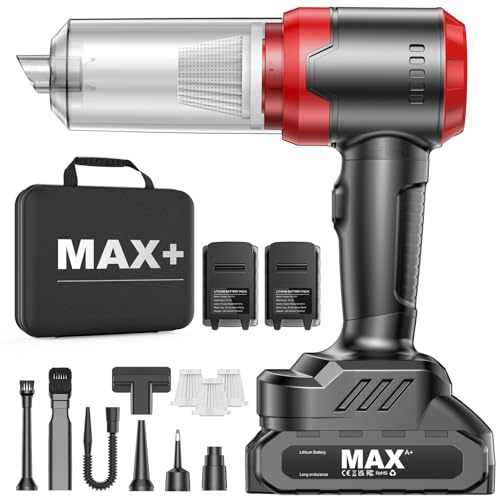 Aspirabriciole Senza Fili, 28000PA Aspirapolvere per Auto, 2er 7500 mAh Aspirapolvere Portatile Ricaricabile, 3 in 1 Aspirapolvere Potente per PC, Auto, Divano, Animale Domestico, Cucina(Nero)