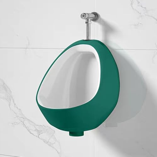 Orinatoio Sospeso, Urinatoio Uomo da Muro, Orinatoi in Ceramica per Bagno con Valvola di Scarico Manuale (Green)