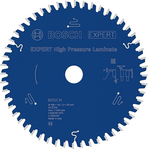 Bosch 1x EXPERT HPL Circular Saw Blade, 168x1,8/1,2x20 mm, Z52 | für HPL – Hochdruck-Schichtpressstoffplatte, Ø 168 mm, Professional Zubehör kabelgebundene Handkreissägen, Tauchsäge
