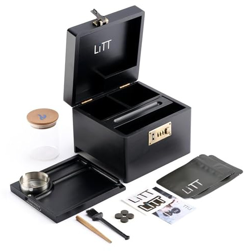 LITT Wooden Stash Box with Combination Lock, Black
