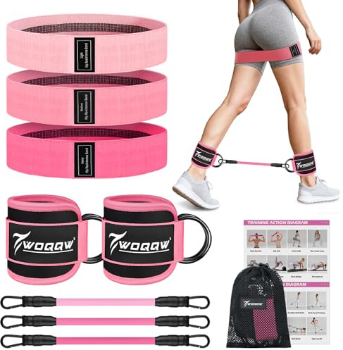WOQQW Resistance Bands Set for Women - Exercise Bands With Ankle Straps for Legs & Glute Workout, Fabric Booty Bands, Home Gym Fitness Equipment for Hip, Pilates, Yoga, Physical Therapy, Stretch