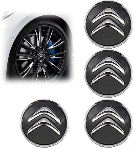 Juego de 4 tapacubos, 60 mm, tapacubos para coche, tapacubos de ABS, tapacubos de aleación, compatibles con Citroën C1 C2 C3 C4 C5, accesorios para automóvil, negro