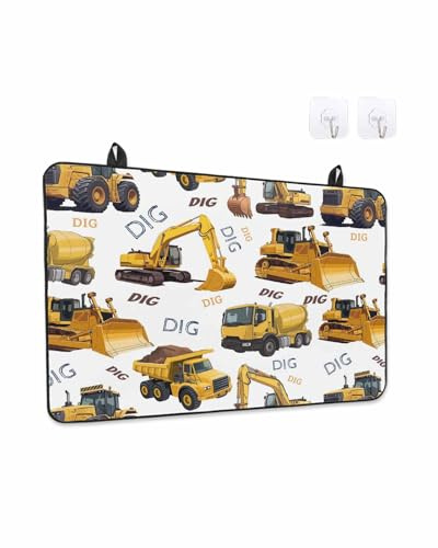 Construction Truck Stove Top Cover for Electric Stove, Cartoon Grips and Bulldozers Stirrup Car Heat-proof & Non Slip Glass Top Stove Cover Protector, Kitchen Flat Cooktop Rubber Mat 24x21 Inches