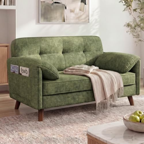 YOUDENOVA Sofa 2 Sitzer Klein, 145cm Mini Sofa mit weichen Armlehnen, Kleines Sofa für Jugendzimmer, Wohnzimmer, Wohnung, Büro, Couch mit Einfache Montage, Chenille Grün