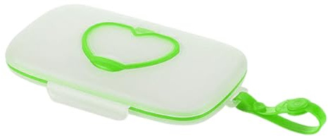 Tragbare Feuchttücherbox Baby Feuchttuchhalter mit Verschlussdeckel und Tragegriff Leichter Feuchttücher Beutel Portable Kompakter Feuchttücherspender Kinderwagen Reisetaschen (Grün,21.5x12.5cm)