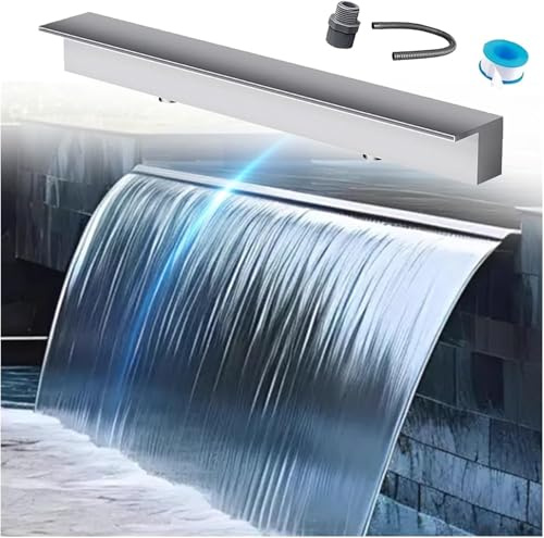 Vattenfallsutlopp i rostfritt stål för damm och pool, 190 cm vattenfallsfontänsats med rörkoppling – Ingen pump behövs, perfekt för trädgård och uteplatsdekor (silver)