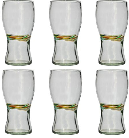 Tumia LAC Pinte (Verre à bière) Artisanal - Verre recyclé - Bande Multicolore - par 6 pièces