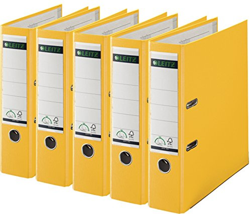 Leitz 1010-50 Qualitäts-Ordner Plastik-Cover (A4 breit| 5er Pack, Gelb)