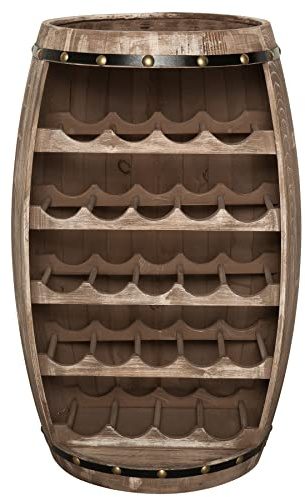 Weinregal BODEGA 80cm - natur - Pinienholz 23 Flaschen Weinfass-Optik | Montiert geliefert, Ziernieten, Hausbar, pflegeleichte Oberfläche, authentische Details, individuelle Maserung