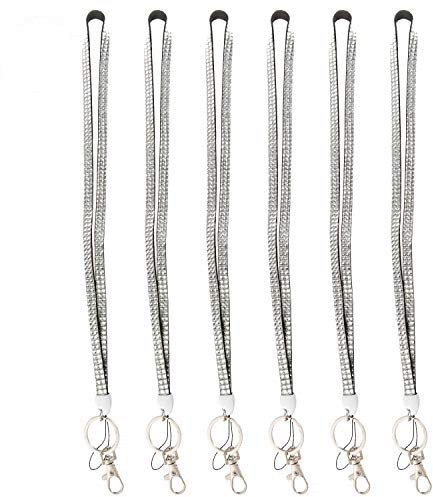 Neobling Hot 6PCS Pack 32 All Around Clear Bling Crystal Leather Neck Strap Lanyard for ID Badge Keys Holder Cute Rhinestone Gift ID/Name Badge Holder(6X)