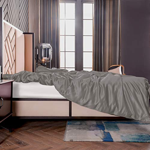 THXSILK Seide Bettbezug, Seide Tröster Cover, Seidenbettwäsche, 100% 19 Momme Bestnote Maulbeerseide Bettwäsche - Holzkohle 140 x 200cm