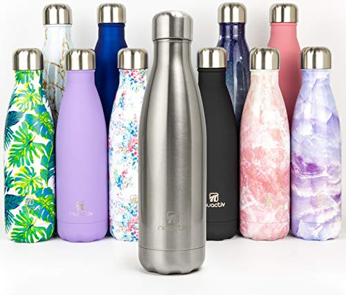 Nuactiv Stainless Steel Water Bottle, Vacuum Insulated Flask BPA Free, 12hrs Hot & 24hrs Cold Drinks, Thermal Metal Water Bottles, Leakproof 500ml Double Wall, Drinking for Kids, Gym, Sports, Travel