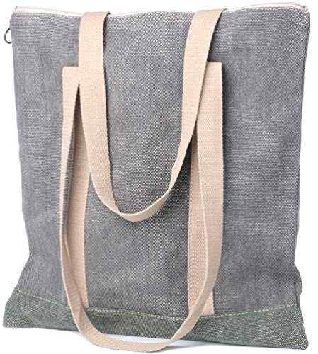Flwydran Gewaschene Leinwand Einkaufsbeutel aus Baumwolle von (1 Stück) – Robuste Tragetaschen mit Henkeln ， Stoffbeutel für Einkäufe, Transport - 33 cm x 34cm