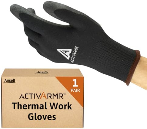 Ansell ActivArmr 97-631, Thermo-Handschuhe, Kältebeständige Arbeitshandschuhe Winter mit PVC-Beschichtung, Nylon Handschuhe für Griff und Fingerfertigkeit, Sicherheitshandschuhe, 1 Paar, Gr. L