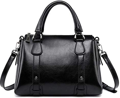 Coolives Damen Tasche aus Leder Handtasche Henkeltasche Umhängetasche Schultertasche Schwarz EINWEG