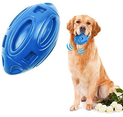 DEARLIVES YF Hundeball, unzerstörbares Hundespielzeug, robuster Gummi-Rugby-Ball, Kauspielzeug mit Quietscher für aggressive Kauer, große/mittelgroße Hunde
