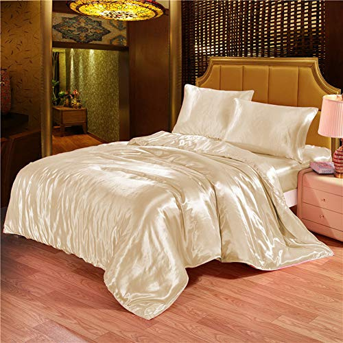 ZINN - Set copripiumino in seta satinata, 4 pezzi, copripiumino, lenzuolo con angoli e federe, set di biancheria da letto, king / matrimoniale/singolo