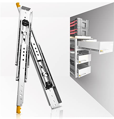 SHUHANG Heavy Duty Drawer Runners with Lock 220kg Load Capacity Industrial Drawer Slides Full Extension with Ball Bearing Slides 900mm, Side Mount 1 Pair