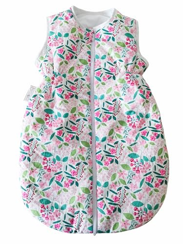 BISOO Baby Sovsäck 2,5 TOG 0-6 månader - Vinter Barnsovsäck - 100% OEKO-TEX Certifierad Bomullsjersey och Flätad Bomull - Blommönster (70 cm)