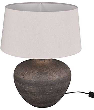 Reality Leuchten Tischleuchte Lou R50963844, Keramik Braun, Stoffschirm Beige, exkl. 1x E27, Höhe 38cm |