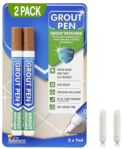 Grout Pen Tile Paint Marker: Waterproof Grout Paint, Tile Grout Colorant and Sealer Pen - Narrow 5mm, 2 Pack with Extra Tips (7mL) - Terracotta